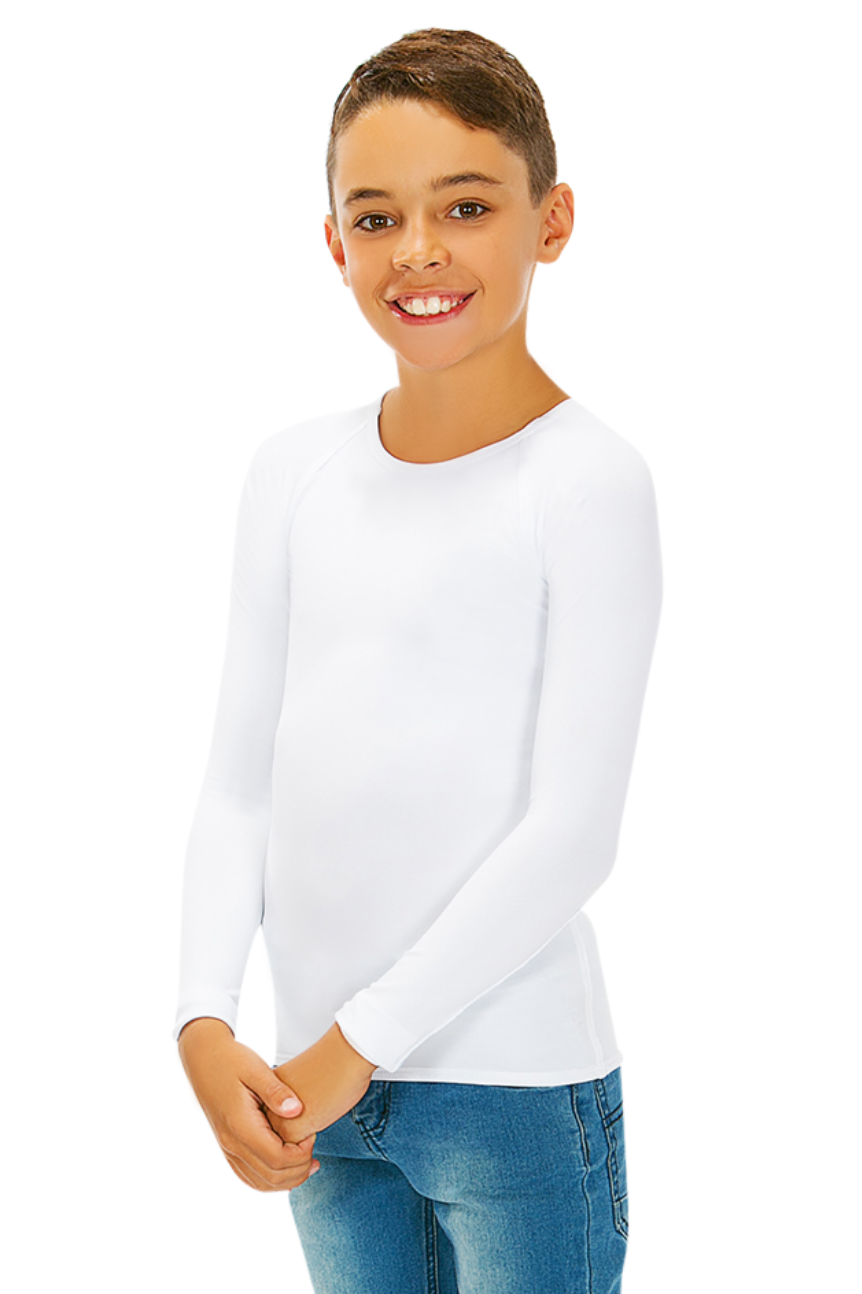1 (19") or (48-49cm) / White - CalmCare Sensory Long Sleeve Shirt | Boys - LS Shirts - CalmCare