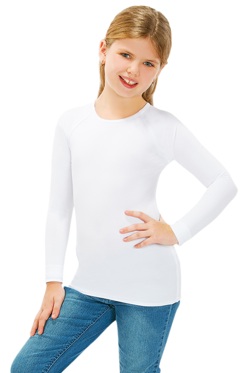 1 (19") or (48-49cm) / White - CalmCare Sensory Long Sleeve Shirt | Girls - LS Shirts - CalmCare