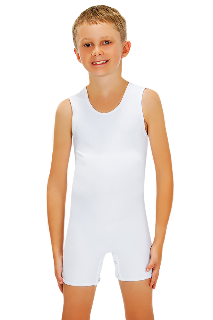 2 (20.5") or (52-53cm) / White - CalmCare Bodysuit - Sleeveless | Boys - SL Suit - CalmCare