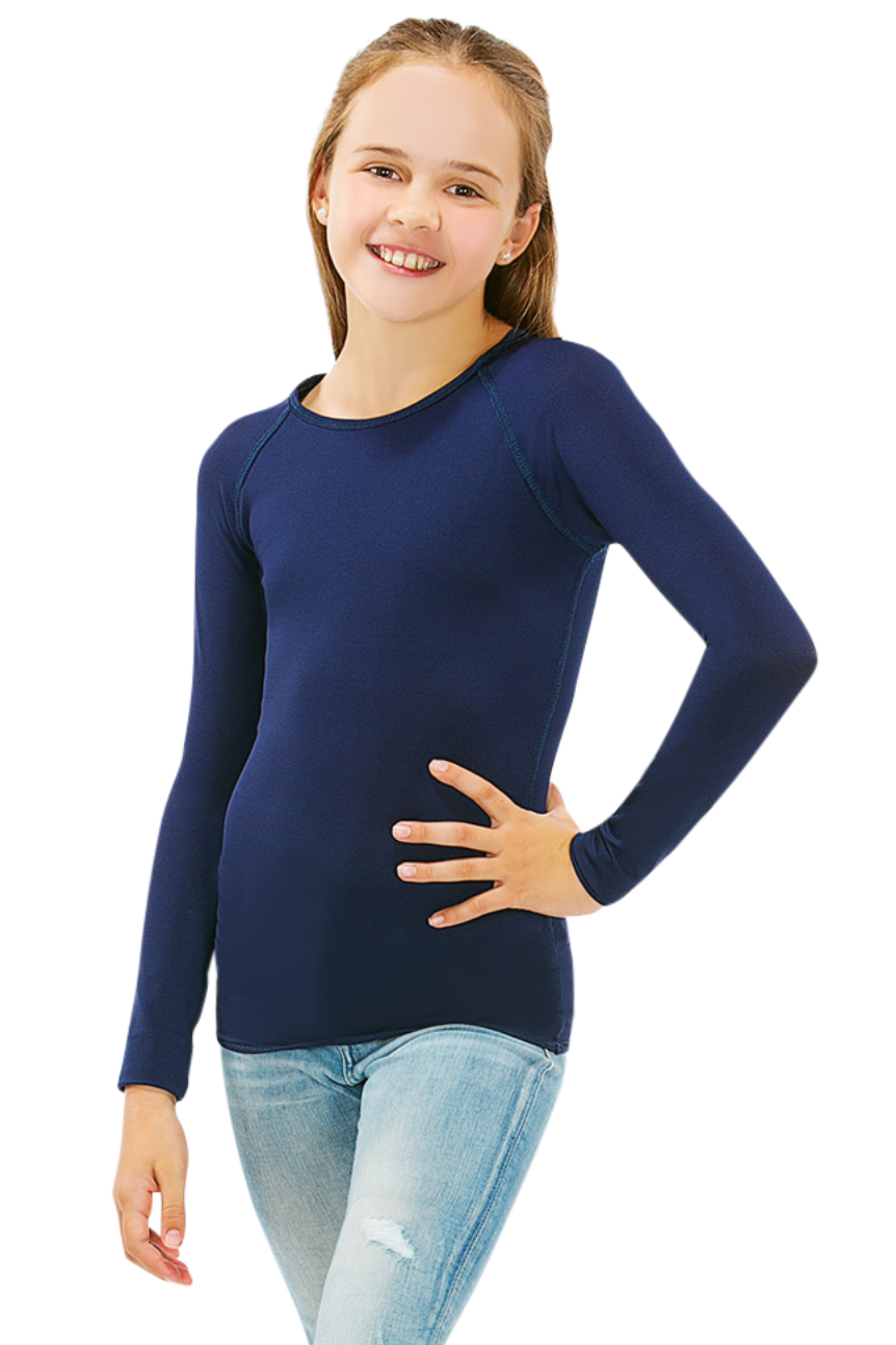 1 (19") or (48-49cm) / Navy - CalmCare Sensory Long Sleeve Shirt | Girls - LS Shirts - CalmCare