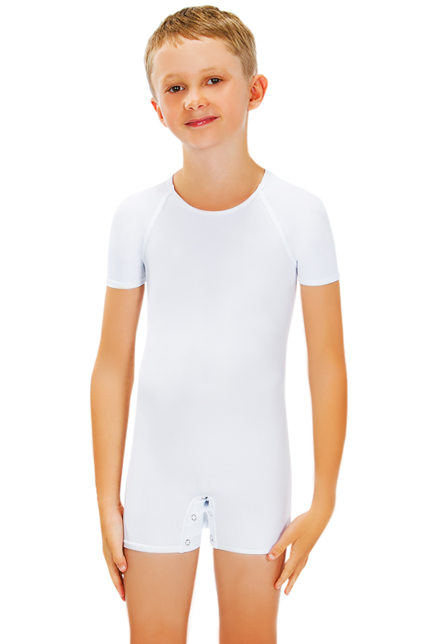 2 (20.5") or (52-53cm) / White - CalmCare Sports Bodysuit - Short Sleeve | Unisex - SS Suit - CalmCare